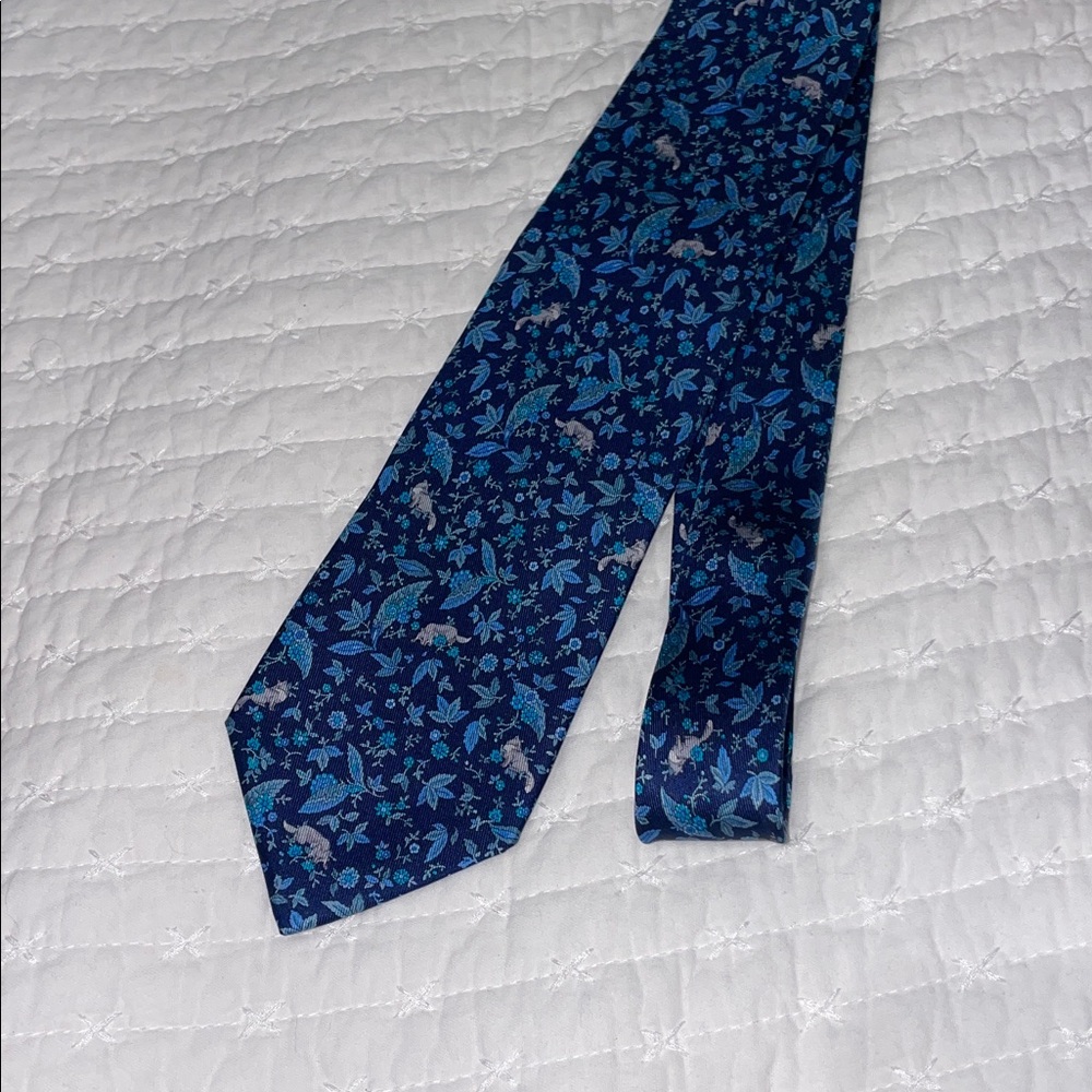 Ferragsmo Floral Blue Tie with silver fox